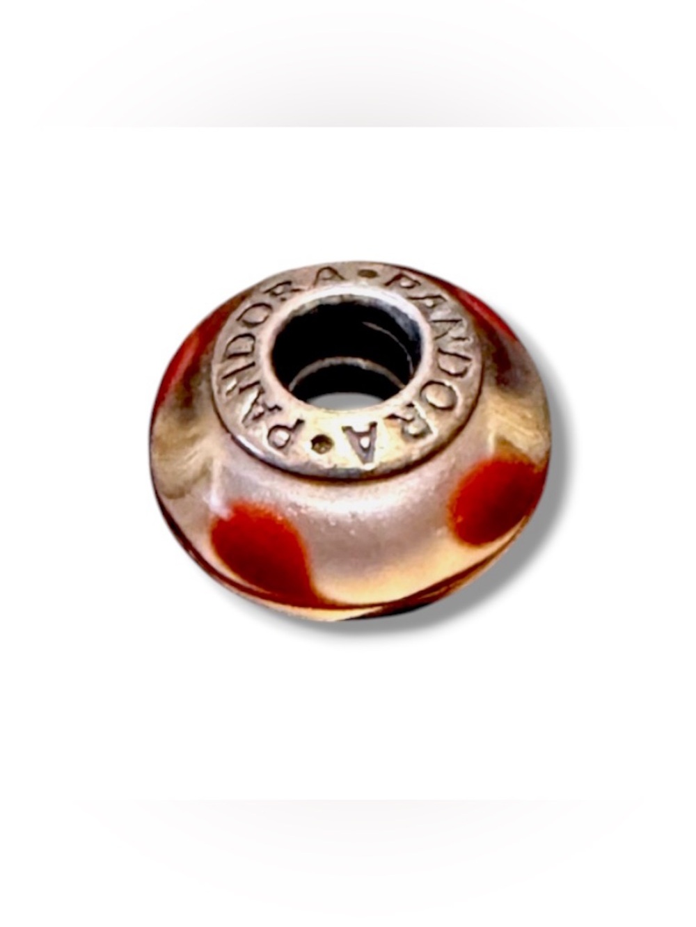 Pandora Brown and White glass Design Charm Bead
